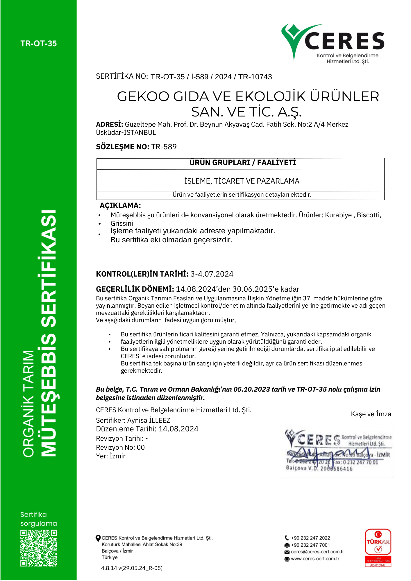 GekoO 2024 Organik Sertifikası